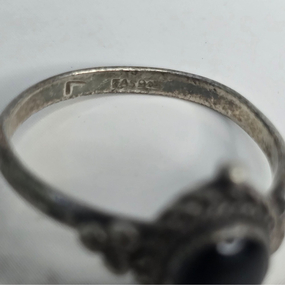 Vintage FAS 925 Sterling Silver Black Onyx Rings Floral Ornate Sizes 5 & 6.5 - Picture 5 of 8